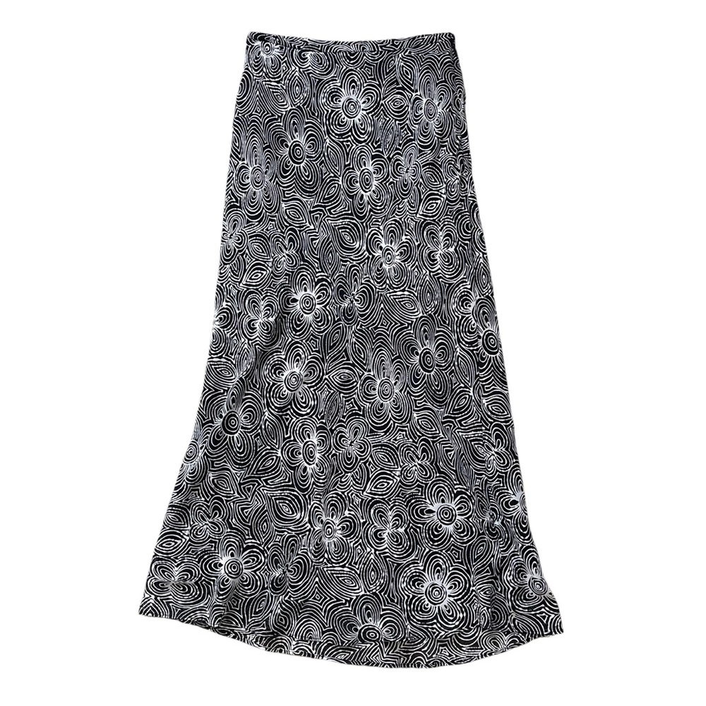 Vintage 90s Ann Taylor Black White Floral Silk Maxi Skirt Lined Side Zip